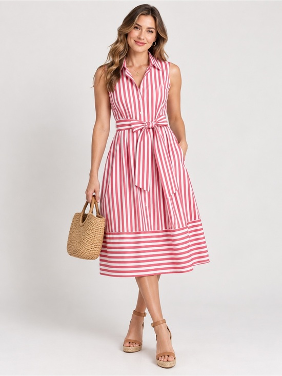 Jones New York Dresses & Skirts - Jones New York NWT Red White Striped Midi Shirt Dress XS